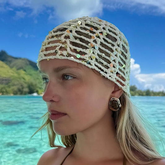Capri — Bonnet crocheté pailleté